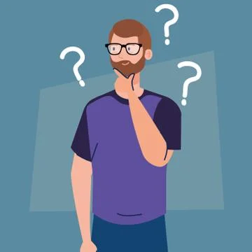 Thoughtful man, young man thinking or solving problem 스톡 일러스트