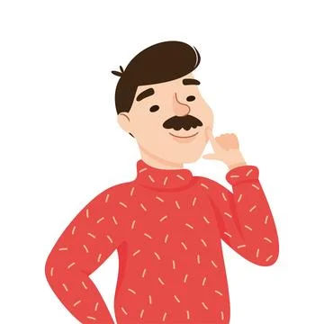 Thoughtful Mustached Man Character Scratching Chin Thinking over Riddle Vector Stock Illustration
