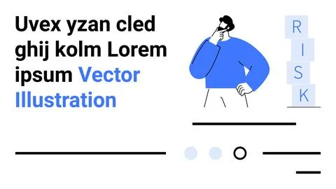 Thoughtful Person Analyzing Risk Concepts with Blue Elements and Text Blocks Illustrazione stock
