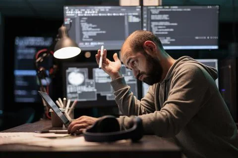 Thoughtful programmer brainstorming ideas about coding Stock-Fotos