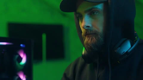 Thoughtful programmer man typing code computer thinking male guy technology Stock Footage 284896727