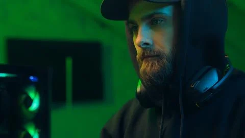 Thoughtful programmer man typing code computer thinking male guy technology 写真素材