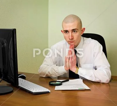 Thoughtful puzzle office manager Stock Photos