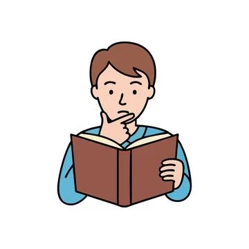(Thoughtful Reader Pondering a Book. An illustration depicting an individua.. Stock Illustration
