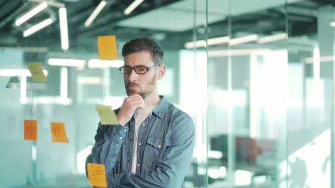 Thoughtful serious creative business man thinking of solution. bearded caucasian Stock Footage 167866751