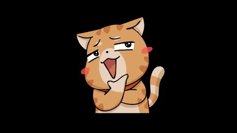 Thoughtful Smiling Cat Animation - Transparent Background Stock Footage 282773877