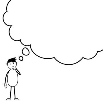 Thoughtful stick man with a thought bubble Stock Illustration