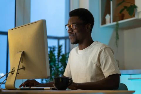 Thoughtful web developer work on computer, programmer trying to find solution Stock Photos