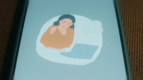 Thoughtful woman sitting at computer, question marks in thought bubble 스톡 동영상 310051923