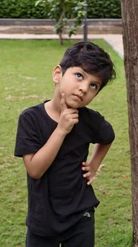 A thoughtful young boy posing with a curious expression, symbolizing learning, i Stock Photos