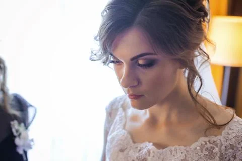 Thoughtfull bride looking for groom Stock Photos
