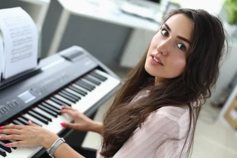 Thoughtfully model at workplace Foto stock