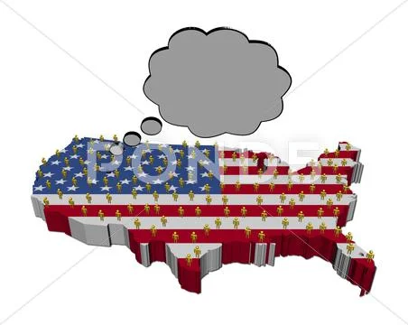 Thoughts of american population on map flag illustration Stock Illustration