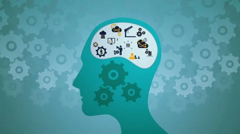 Thoughts appearing with cogs in head Stockbeeldmateriaal 54151555