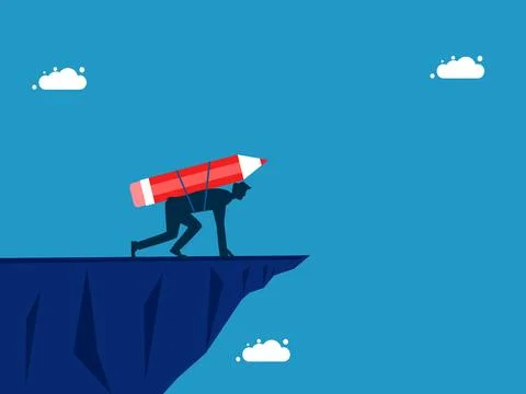 Thoughts develop and take risks. Businessman with pencil preparing to jump fr Ilustración de archivo