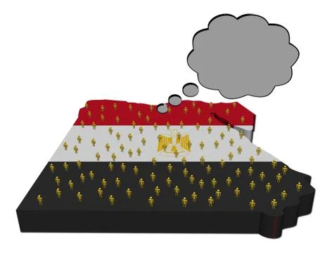 Thoughts of egyptian population on map flag illustration Stock Illustration