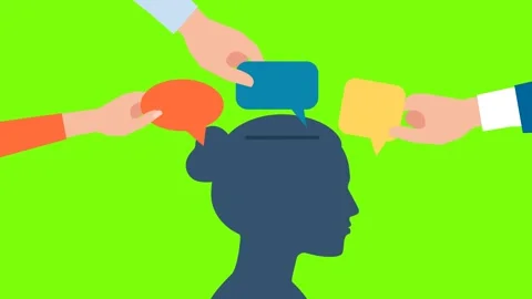 Thoughts enter the brain. Propaganda. Thinking and opinion of internal voice. Stock Footage 336320150