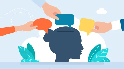 Thoughts enter the woman's brain Propaganda. Thinking, opinion of internal voice Stock Footage 336737598