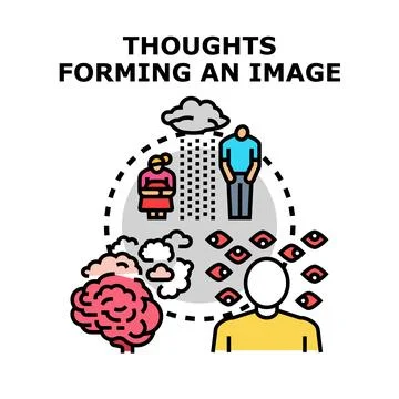 Thoughts forming an image in mind of person Stock Illustration