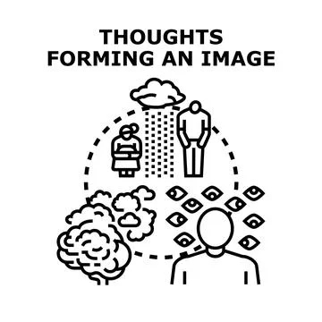 Thoughts forming an image in mind of person Stock Illustration