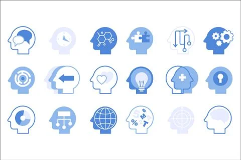 Thoughts inside head big set, creative human mind vector illustration Stock Illustration