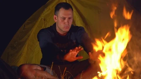 Thoughts looking at the fire Stock Footage 77763964