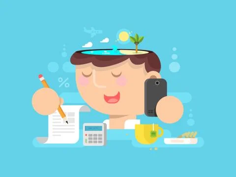 Thoughts in my head. vacation planning Stock Illustration