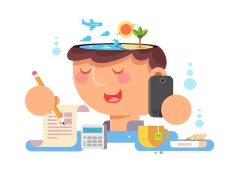 Thoughts in my head. vacation planning Stock Illustration