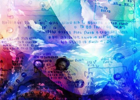Thoughts Surreal composition. Men with different thoughts. Blueprint. 3D r... Stock Photos
