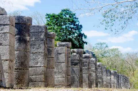 Thousand Columns group at Chichen Itza, Wonder of the World Stock Photos