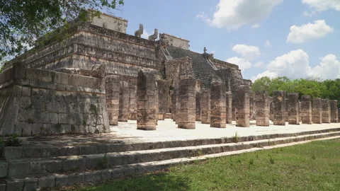 Thousand Columns, stone monument in ancient Maya city of Chichen Itza, Mexico Stock Footage 156574295