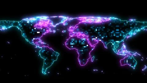 Thousand digital tiny light global map. concept big data, AI, digital cyber.. Stock Illustration