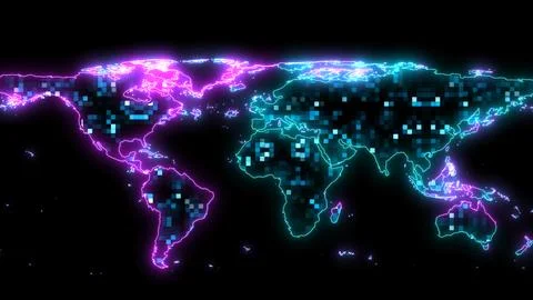 Thousand digital tiny light glow global map. concept big data, AI, digital .. Stock Illustration
