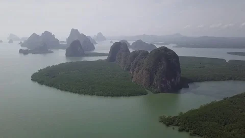 Thousand islands in the Phang Nga Bay in Thailand from above Stockbeeldmateriaal 123712966