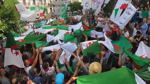 Thousands of Algerians protest Against the goverment Stock Footage