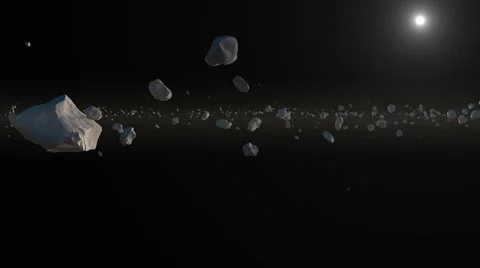 Thousands of asteroids in a far off orbit around the sun Stock Footage 43537735