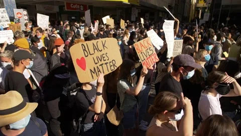 Thousands attend Black Lives Matter  demo slow motion pan 4K Stock Footage 156770890