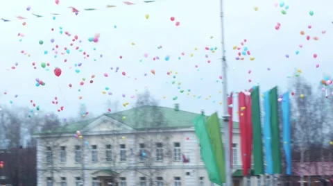 Thousands of balloons flying to the sky Stock Footage 8683950