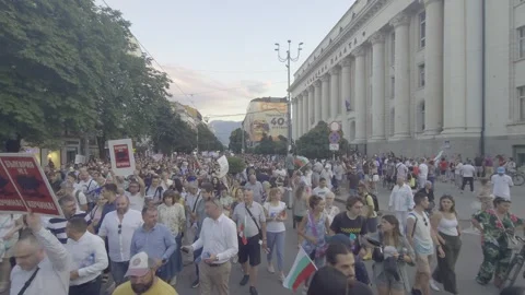 Thousands of Bulgarians protest peacefully in front of the Sofia prosecutor Stock Footage 315363938