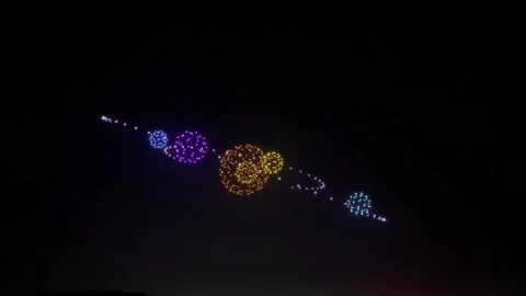 Thousands of drones flying show at night Stock Footage 205203136