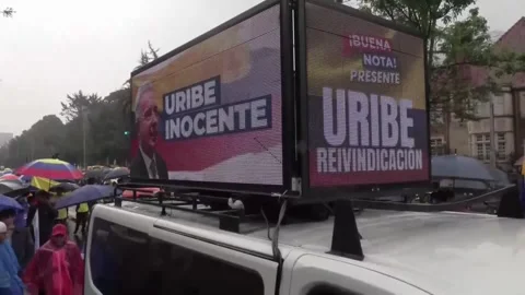 Thousands express support for Uribe with a massive 'Great National March', Bogot Stock Footage 314466036