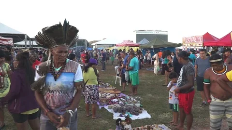 Thousands of Indigenous Indians descend upon the capital city of Brasilia Stock Footage 107162264