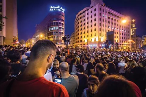 Thousands of lebanese protesting due to corruption and living conditions Stock Photos
