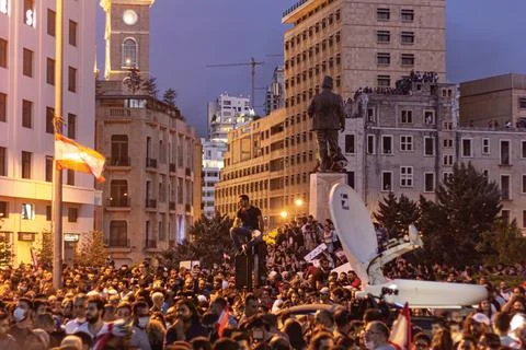 Thousands of lebanese protesting due to corruption and living conditions Stock Photos