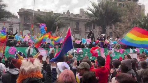 Thousands march in Chile's Pride Parade in response to the "regression" of LGBTI Stock Footage 311738119