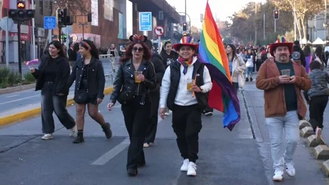 Thousands march in Chile's Pride Parade calling for a clear stance from the Kast Stock Footage 337802134
