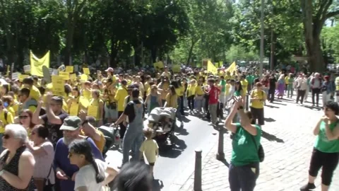 Thousands march in Madrid in support of public education, Madrid, ES - 19 Apr 20 Stock Footage 333052116