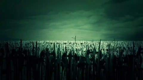 Thousands of Medieval Warriors Going to Battle Field Stock Footage 74162218