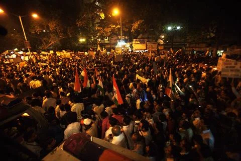 Thousands of Mumbaikars part mass protest march Gateway terrorist attack b... Stock Photos