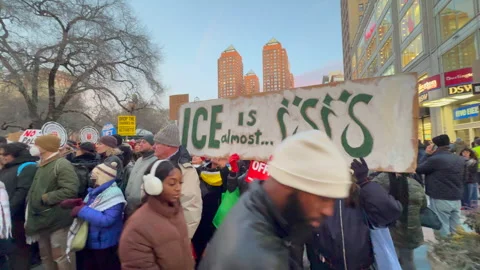 Thousands of NYC protesters demand end to ICE operations in Minneapolis Stock Footage 332486171